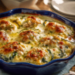 Spinach Chicken Casserole with Cream Cheese & Mozzarella