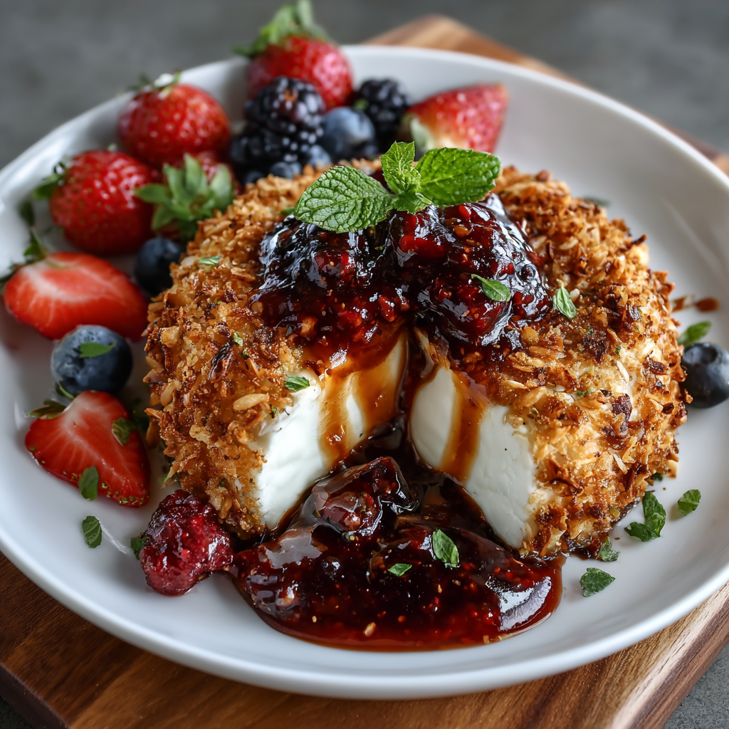 Almond-Crusted Brie with Sugar-Free Berry Sauce delights!