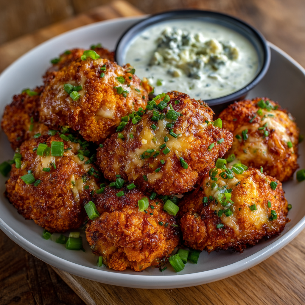 Buffalo Cauliflower Bites with Blue Cheese Dip are irresistible!
