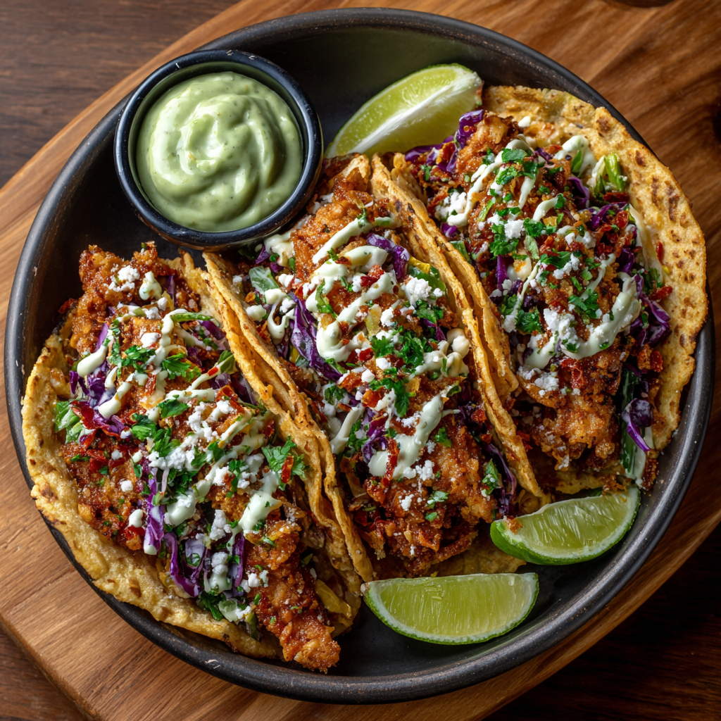 Crispy Chicken Skin Tacos with Avocado Crema Delight!