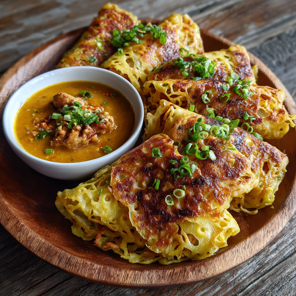 Keto Roti Jala: Savor Coconut Crepes with Curry Dip!