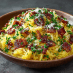 Spaghetti Squash Carbonara with Crispy Pancetta
