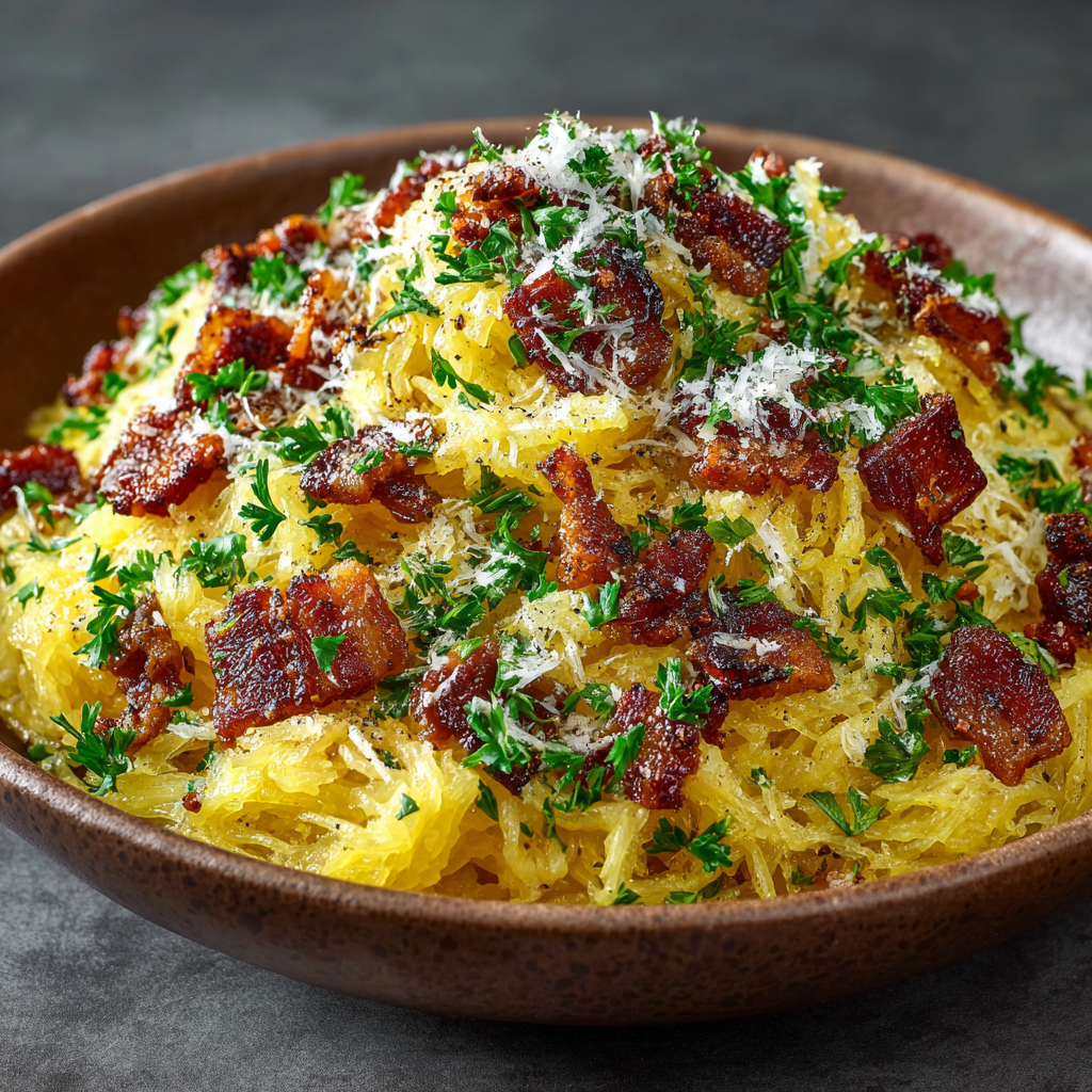 Spaghetti Squash Carbonara with Crispy Pancetta Delight!