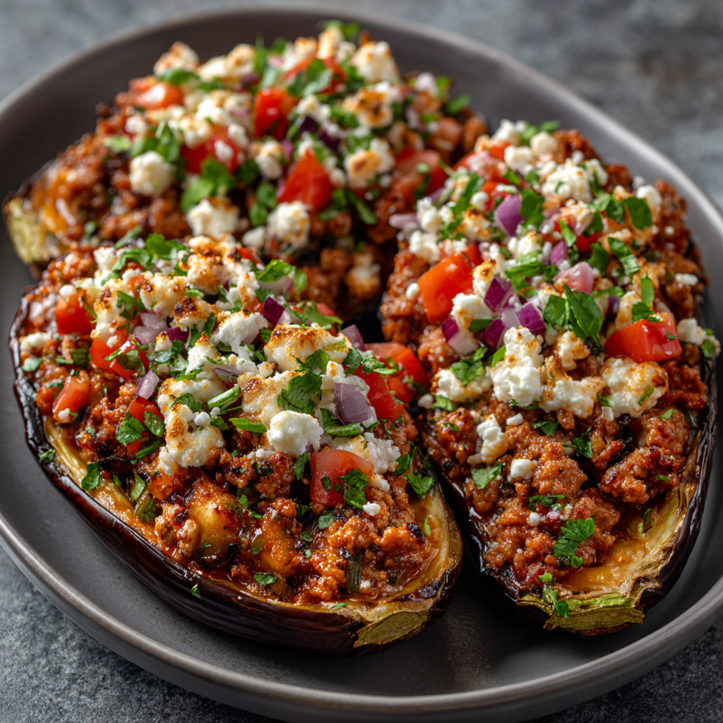Stuffed Eggplant Boats with Ground Turkey & Feta are delightful!