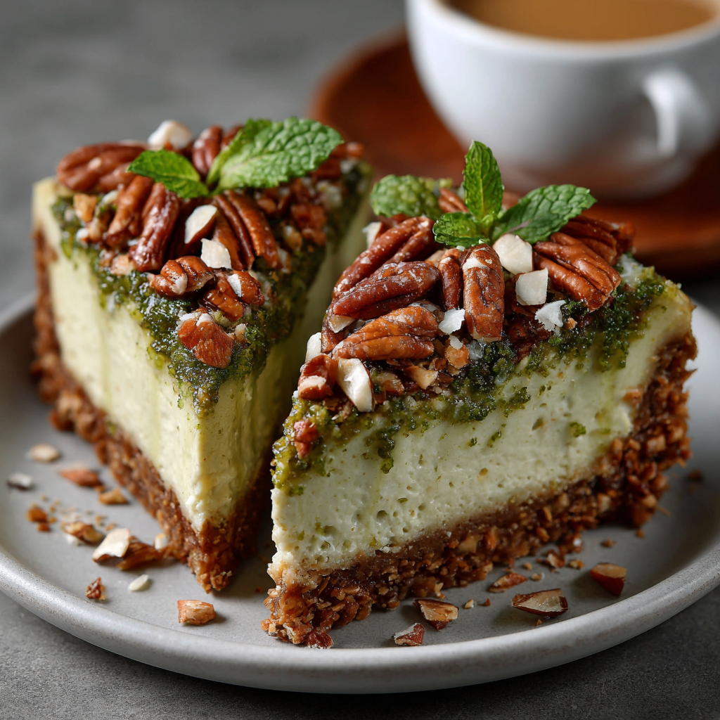 Keto Coconut-Pandan Cheesecake with Almond Crust delights!