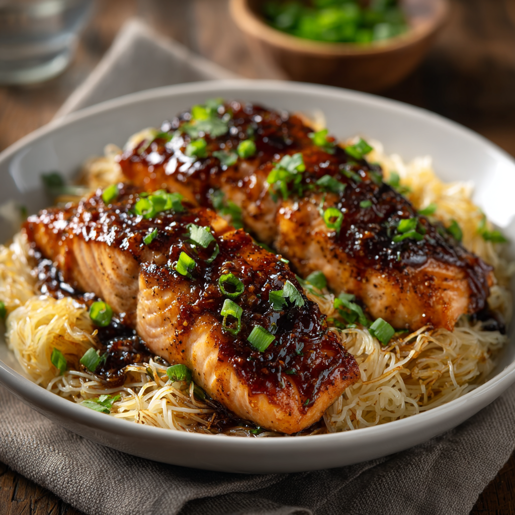 Japanese Miso-Glazed Salmon with Shirataki Noodles is divine!