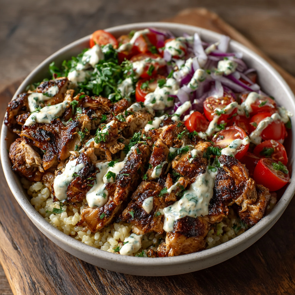 Keto Shawarma Chicken Bowls with Garlic Tahini Sauce delight!