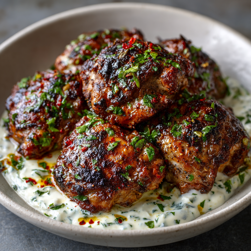 Keto Sumac Chicken Thighs with Garlic Yogurt Sauce delight!