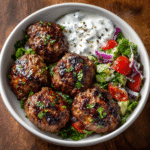 Keto Turkish Beef Kofta with Garlic Yogurt Sauce