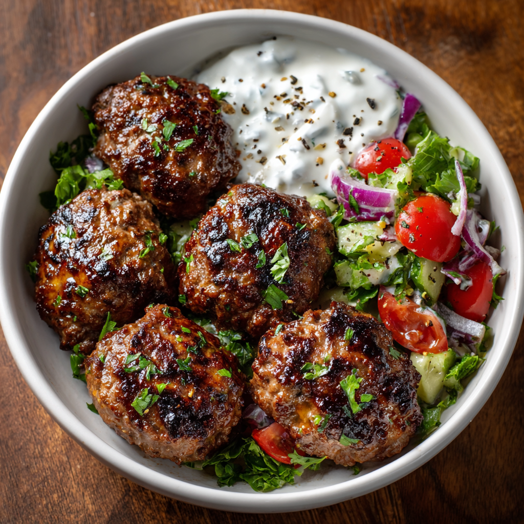 Keto Turkish Beef Kofta with Garlic Yogurt Sauce revealed!