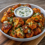Buffalo Cauliflower Bites – Keto with Sugar-Free Blue Cheese Dip