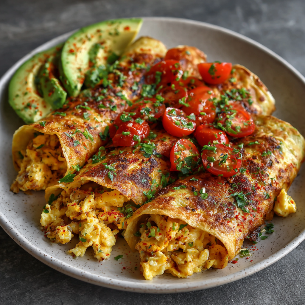 Keto Breakfast Crepes with Scrambled Eggs & Avocado Delight!