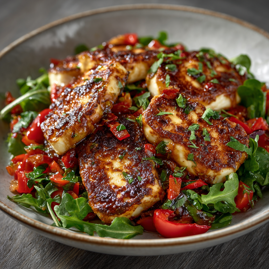 Low-Carb Warm Halloumi and Roasted Red Pepper Salad Delights!