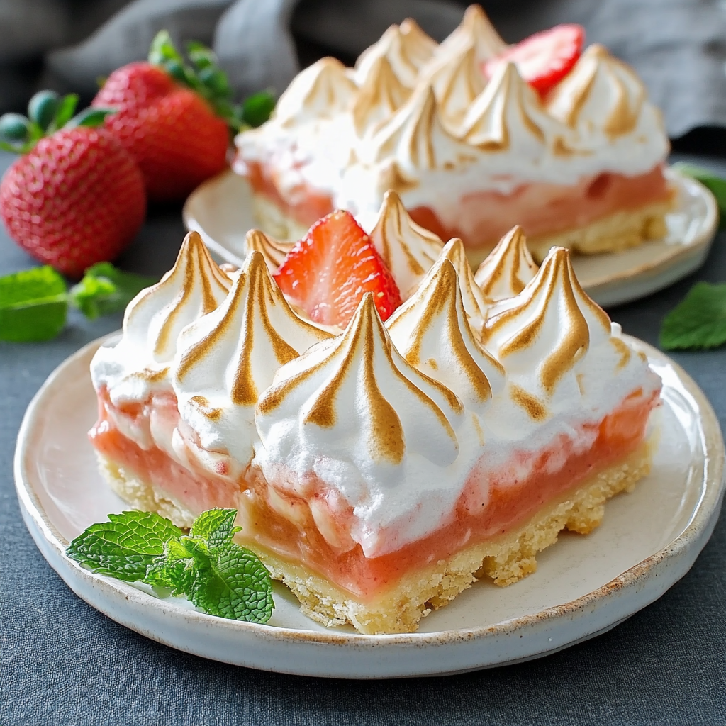 Low Carb Strawberry-Rhubarb Meringue Pie Bars Delight!