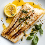 Marinated and grilled sea bass fillet with herbs