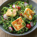 Pea Shoot and Halloumi Salad