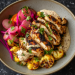Chicken Shawarma Cauliflower Pickled Turnip Tahini Mess