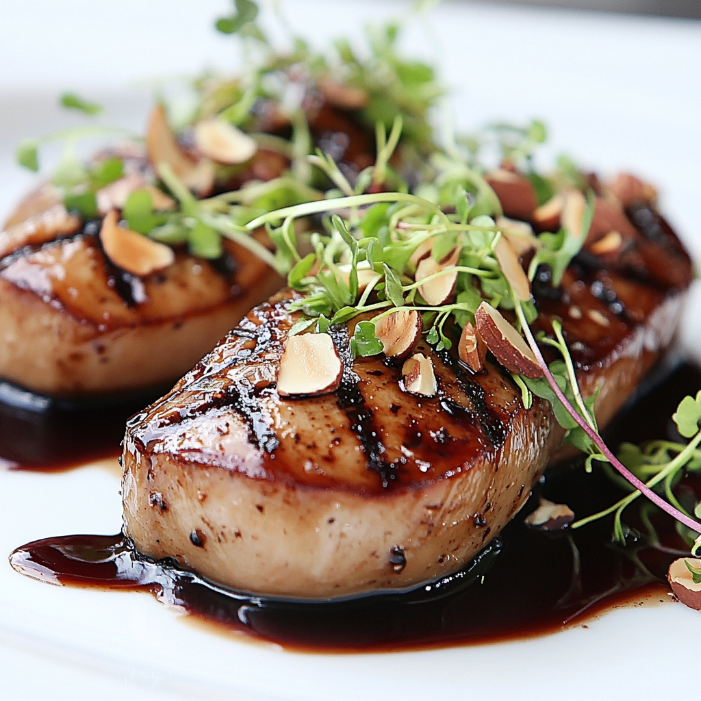 Seared Foie Gras Balsamic Microgreen Almond Plate