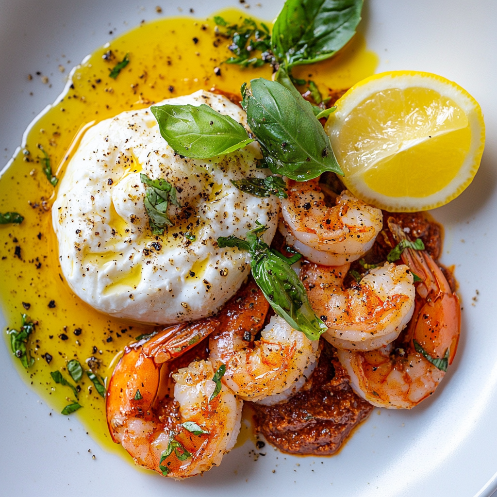 Shrimp Nduja Burrata Basil Plate: A Flavorful Delight!