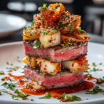 Wagyu Kimchi Daikon Crispy Garlic Gochujang Stack