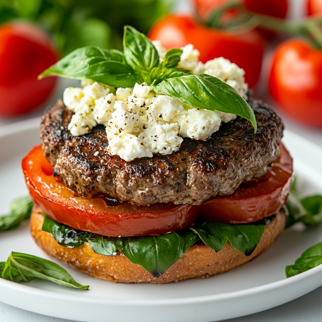 Keto Feta-Tomato Beef Burger Smash delivers delicious flavor!