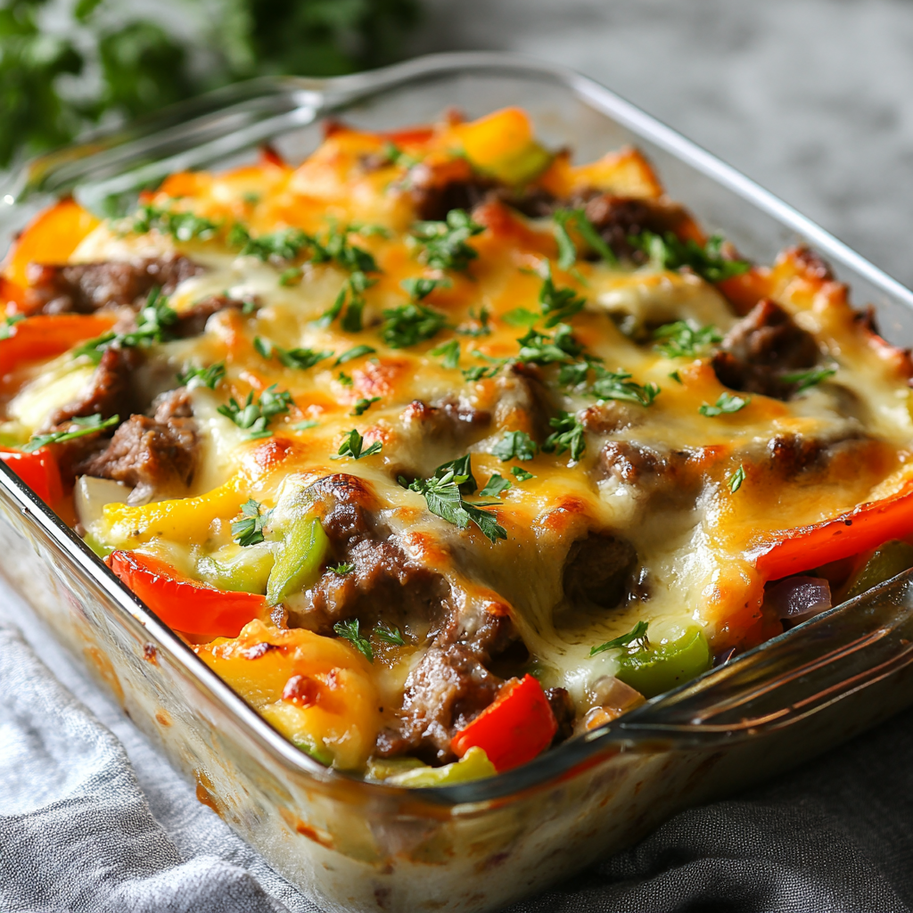 Philly Cheesesteak Keto Casserole Loaded for Dinner Tonight!