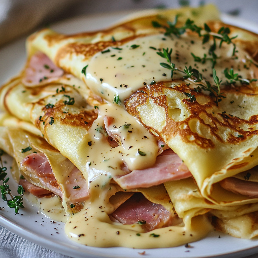 Savory crepes (ham & cheese) that melt in your mouth!