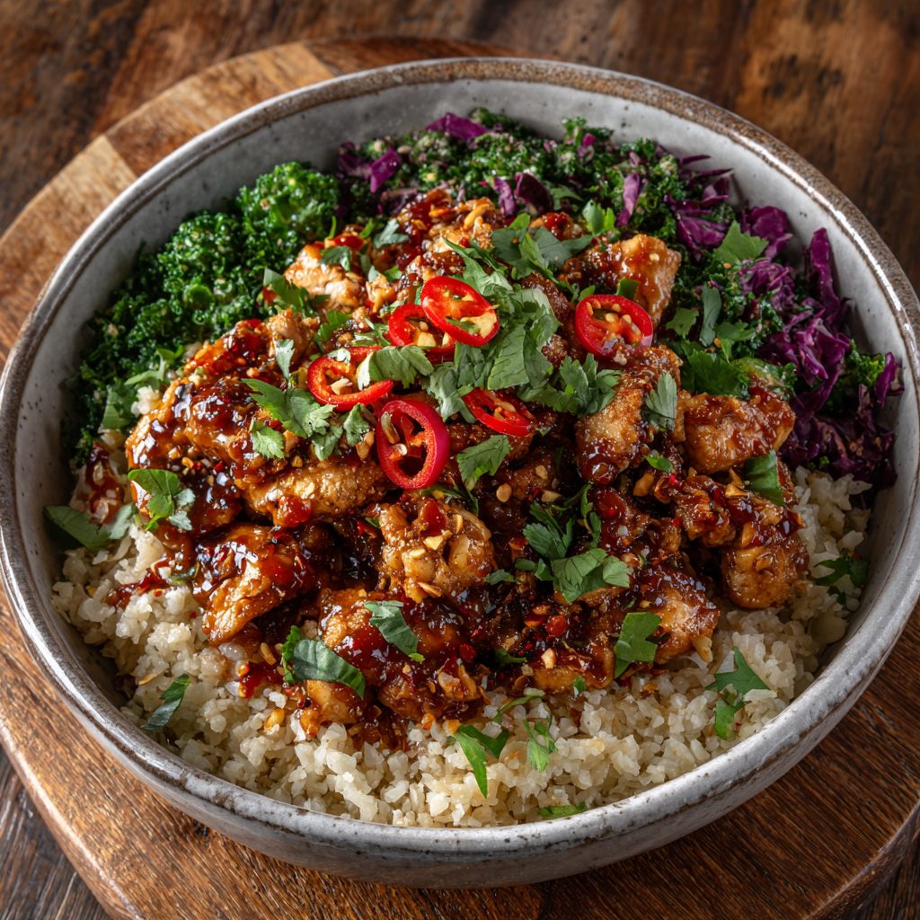 Almond Chili Chicken “Rice” Bowl: A Healthy Delight!