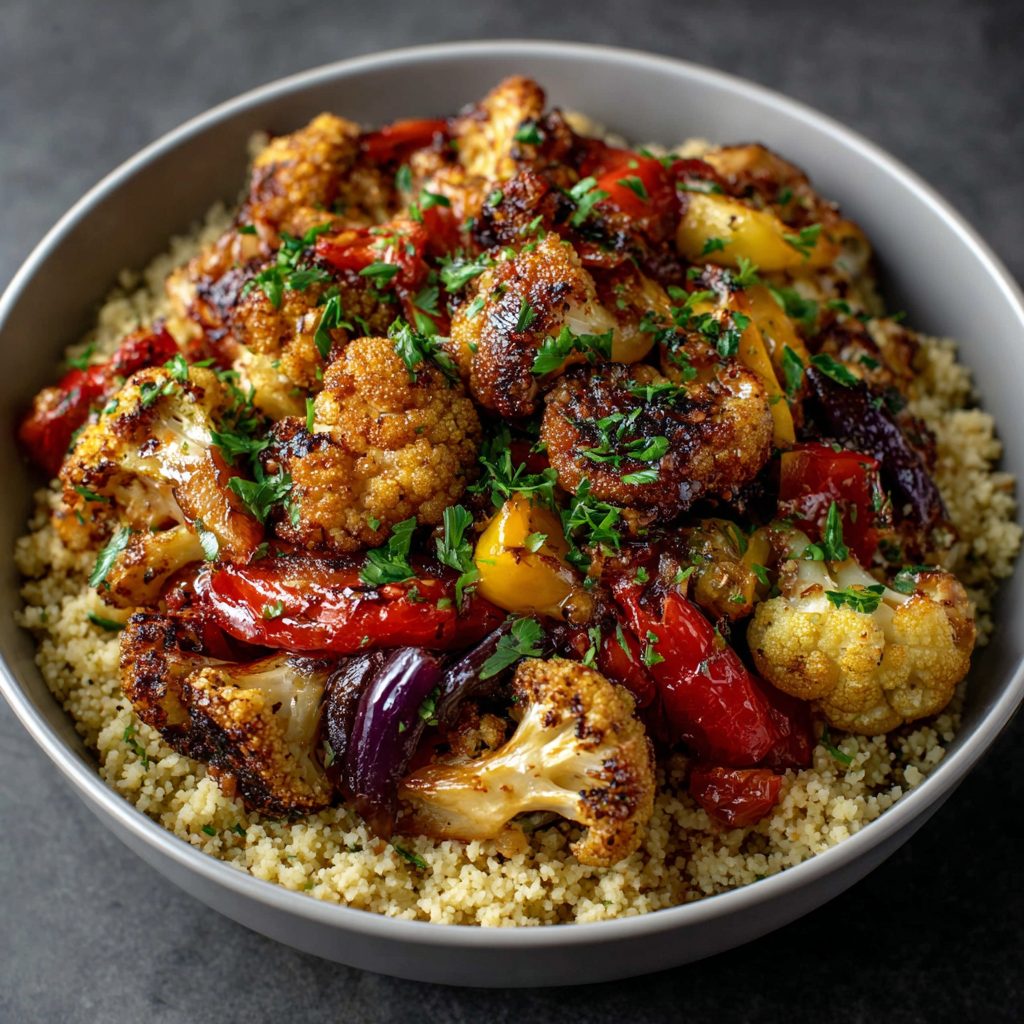 Cauliflower Couscous with Roasted Vegetables delights! 3 Cauliflower Couscous with Roasted Vegetables