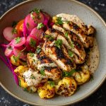 Chicken Shawarma Cauliflower Pickled Turnip Tahini Mess