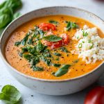 Creamy Tomato Basil Spinach Soup with Cauli Rice