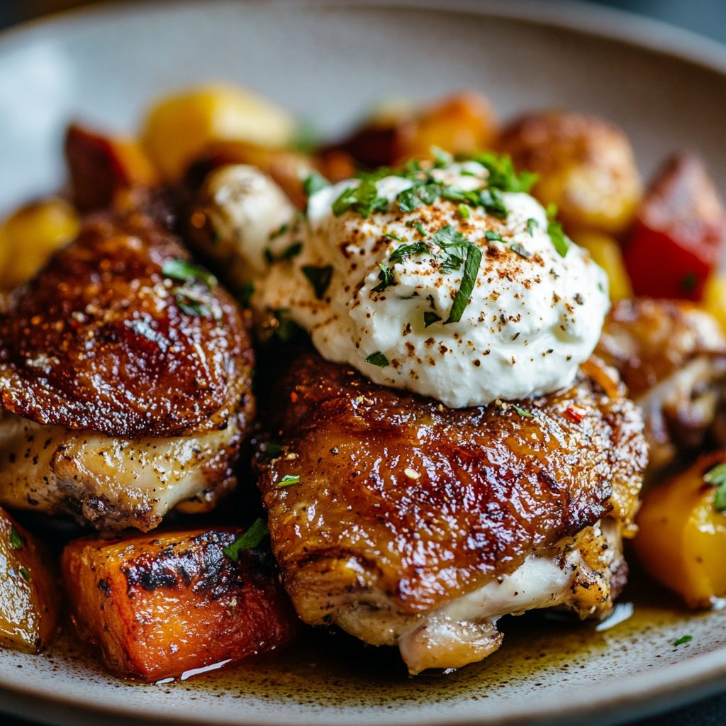 Crispy Chicken Thigh Whipped Ricotta Roasted Garlic Delight