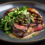 Grilled Ribeye Truffle Butter Crispy Capers Watercress Smash