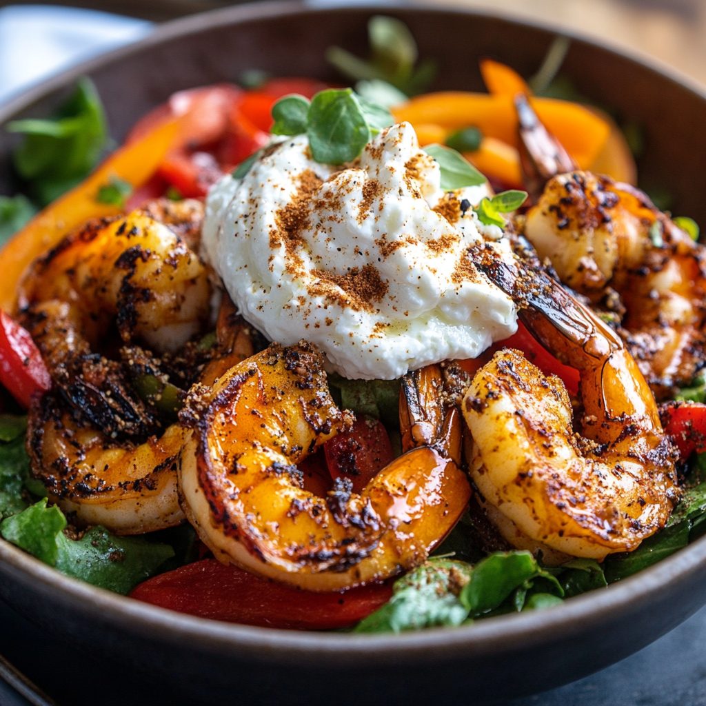 Harissa Prawn Whipped Feta Roasted Pepper Dukkah Bowl delights! 3 Harissa Prawn Whipped Feta Roasted Pepper Dukkah Bowl