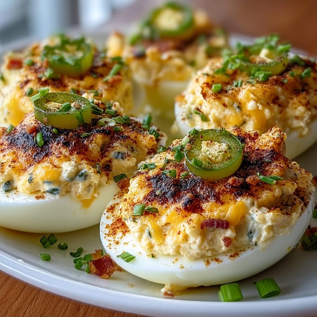 Jalapeño Popper Deviled Eggs are creamy and irresistible! 3 Jalapeño Popper Deviled Eggs are creamy
