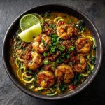 Keto Curry Laksa Prawn Soup with Zoodles
