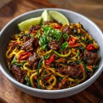 Keto Mee Goreng using Zucchini Noodles Beef Strips