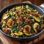 Keto Zucchini Pilaf with Saffron Pine Nuts