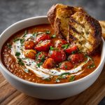Roasted Tomato Basil Soup with Cream Cheese Swirl