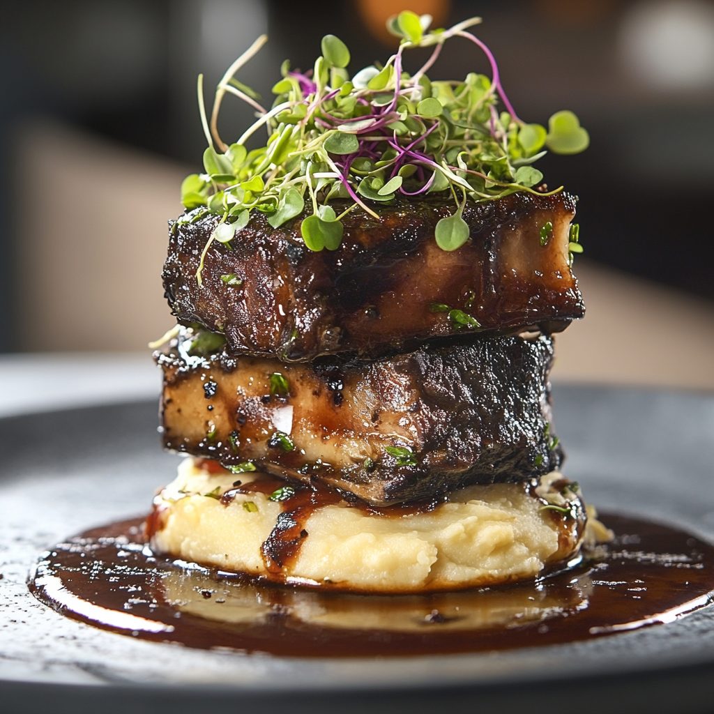 Short Rib Truffle Cauliflower Stack: A Gourmet Delight! 3 Short Rib Truffle Cauliflower Stack