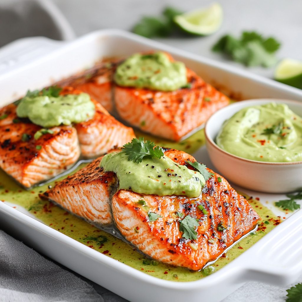Sriracha Lime Baked Salmon & Avocado Cream Recipe Awaits!